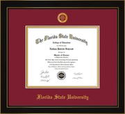 Image of Florida State University Diploma Frame - Honors Black Satin - w/Embossed FSU Seal & Name - Garnet on Gold mats