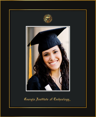 Image of Georgia Tech 5 x 7 Photo Frame - Honors Black Satin - w/Official Embossing of GT Seal & Name - Single Black mat
