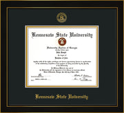 Image of Kennesaw State University Diploma Frame - Honors Black Satin - w/Embossed KSU Seal & Name - Black on Gold mats
