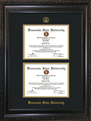 Image of Kennesaw State University Diploma Frame - Flat Matte Black - with KSU Seal - Double Diploma - Black on Gold mat