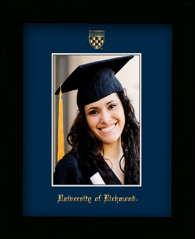 Image of University of Richmond 5 x 7 Photo Frame - Flat Matte Black - w/Official Embossing of UR Seal & Name - Single Navy mat