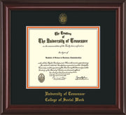 Image of University of Tennessee Diploma Frame - Mahogany Lacquer - w/Embossed Seal & College of Social Work Name - Black on Orange Mat