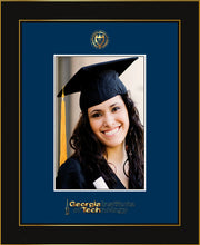 Image of Georgia Tech 5 x 7 Photo Frame - Honors Black Satin - w/Official Embossing of GT Seal & Wordmark - Single Navy mat