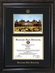 Image of Kennesaw State University Diploma Frame - Vintage Black Scoop - with KSU Seal - Campus Watercolor - Black on Gold mat