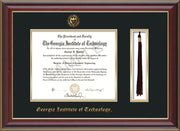 Image of Georgia Tech Diploma Frame - Cherry Lacquer - w/Embossed Seal & Name - Tassel Holder - Black on Gold Mat