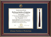 Image of Georgia Tech Diploma Frame - Cherry Lacquer - w/Embossed Seal & Name - Tassel Holder - Navy on Gold Mat