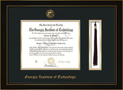 Image of Georgia Tech Diploma Frame - Honors Black Satin - w/Embossed Seal & Name - Tassel Holder - Black on Gold Mat