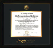 Image of Georgia Tech Diploma Frame - Honors Black Satin - w/Embossed Seal & Wordmark - Black on Gold Mat