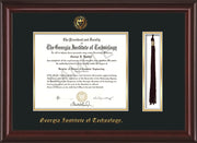 Image of Georgia Tech Diploma Frame - Mahogany Lacquer - w/Embossed Seal & Name - Tassel Holder - Black on Gold Mat
