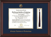 Image of Georgia Tech Diploma Frame - Mahogany Lacquer - w/Embossed Seal & Name - Tassel Holder - Navy on Gold Mat