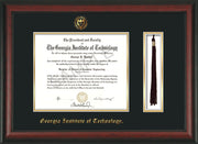 Image of Georgia Tech Diploma Frame - Rosewood - w/Embossed Seal & Name - Tassel Holder - Black on Gold Mat