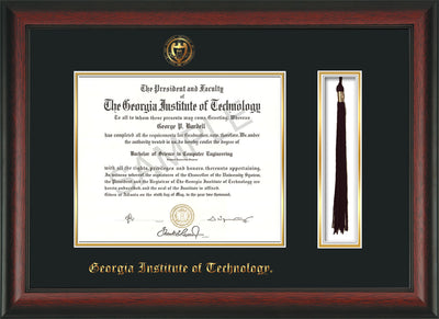 Image of Georgia Tech Diploma Frame - Rosewood - w/Embossed Seal & Name - Tassel Holder - Black on Gold Mat