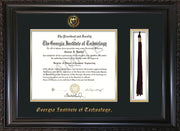 Image of Georgia Tech Diploma Frame - Vintage Black Scoop - w/Embossed Seal & Name - Tassel Holder - Navy on Gold Mat