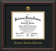 Image of Rochester Christian University Diploma Frame - Mahogany Braid - w/Embossed Rochester Christian Seal and Name - Black on Gold mat