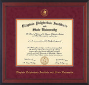 Image of Virginia Tech Diploma Frame - Cherry Reverse - w/Embossed VT Seal & Name - Maroon Suede on Orange mat