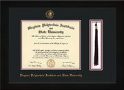 Image of Virginia Tech Diploma Frame - Flat Matte Black - w/Embossed VT Seal & Name - Tassel Holder - Black on Maroon mat