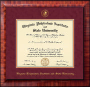 Image of Virginia Tech Diploma Frame - Mezzo Gloss - w/Embossed VT Seal & Name - Maroon Suede on Orange mat