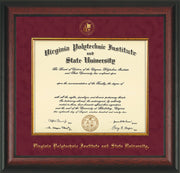 Image of Virginia Tech Diploma Frame - Rosewood - w/Embossed VT Seal & Name - Fillet - Maroon Suede mat