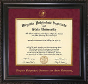 Image of Virginia Tech Diploma Frame - Vintage Black Scoop - w/Embossed VT Seal & Name - Fillet - Maroon Suede mat