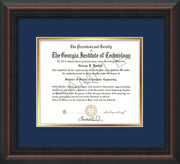 Image of Georgia Southern University Diploma Frame - Mahogany Braid - w/No Embossing - Navy on Gold mat