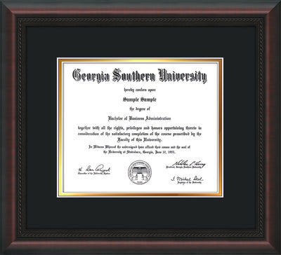 Image of Georgia Southern University Diploma Frame - Mahogany Braid - w/No Embossing - Black on Gold mat