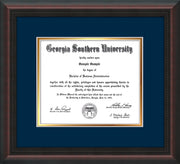 Image of Georgia Southern University Diploma Frame - Mahogany Braid - w/No Embossing - Navy on Gold mat