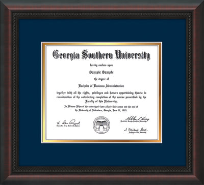 Image of Georgia Southern University Diploma Frame - Mahogany Braid - w/No Embossing - Navy on Gold mat
