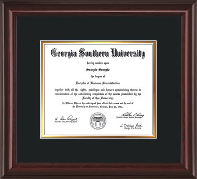 Image of Georgia Southern University Diploma Frame - Mahogany Lacquer - w/No Embossing - Black on Gold mat