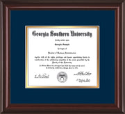 Image of Georgia Southern University Diploma Frame - Mahogany Lacquer - w/No Embossing - Navy on Gold mat
