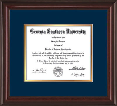 Image of Georgia Southern University Diploma Frame - Mahogany Lacquer - w/No Embossing - Navy on Gold mat