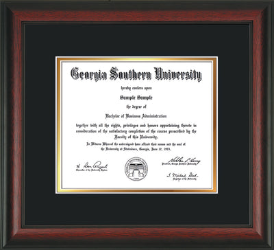 Image of Georgia Southern University Diploma Frame - Rosewood - w/No Embossing - Black on Gold mat