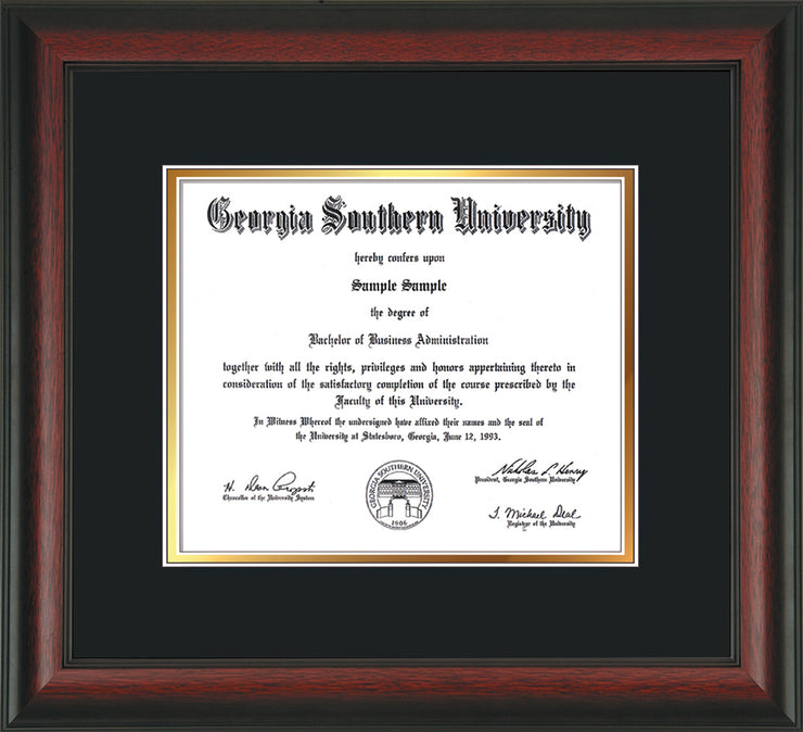 Image of Georgia Southern University Diploma Frame - Rosewood - w/No Embossing - Black on Gold mat