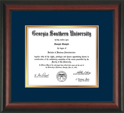 Image of Georgia Southern University Diploma Frame - Rosewood - w/No Embossing - Navy on Gold mat