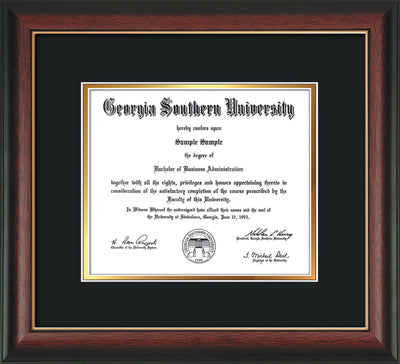 Image of Georgia Southern University Diploma Frame - Rosewood with Gold Lip - w/No Embossing - Black on Gold mat
