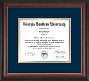 Image of Georgia Southern University Diploma Frame - Rosewood with Gold Lip - w/No Embossing - Navy on Gold mat