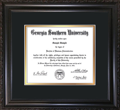 Image of Georgia Southern University Diploma Frame - Vintage Black Scoop - w/No Embossing - Black on Gold mat