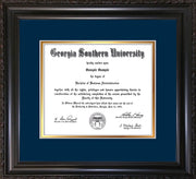 Image of Georgia Southern University Diploma Frame - Vintage Black Scoop - w/No Embossing - Navy on Gold mat