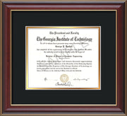 Image of Georgia Tech Diploma Frame - Cherry Lacquer - w/No Embossing - Black on Gold mat