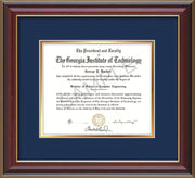 Image of Georgia Tech Diploma Frame - Cherry Lacquer - w/No Embossing - Navy on Gold mat