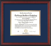 Image of Georgia Tech Diploma Frame - Chery Reverse- w/No Embossing - Navy on Gold mat