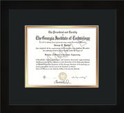 Image of Georgia Tech Diploma Frame - Flat Matte Black - w/No Embossing - Black on Gold mat