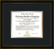 Image of Georgia Tech Diploma Frame - Honors Black Satin - w/No Embossing - Black on Gold mat