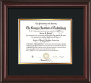 Image of Georgia Tech Diploma Frame - Mahogany Lacquer - w/No Embossing - Black on Gold mat