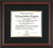 Image of Georgia Tech Diploma Frame - Cherry Reverse - w/No Embossing - Black on Gold mat