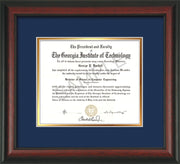 Image of Georgia Tech Diploma Frame - Rosewood - w/No Embossing - Navy on Gold mat