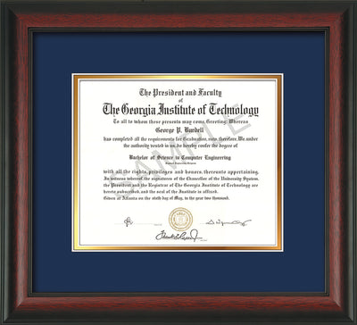 Image of Georgia Tech Diploma Frame - Rosewood - w/No Embossing - Navy on Gold mat