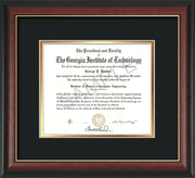 Image of Georgia Tech Diploma Frame - Rosewood with Gold Lip - w/No Embossing - Black on Gold mat