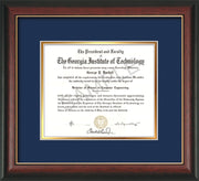Image of Georgia Tech Diploma Frame - Rosewood - w/No Embossing - Navy on Gold mat