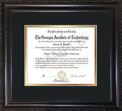 Image of Georgia Tech Diploma Frame - Vintage Black Scoop - w/No Embossing - Black on Gold mat