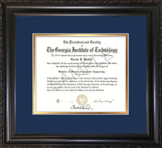 Image of Georgia Tech Diploma Frame - Vintage Black Scoop- w/No Embossing - Navy on Gold mat